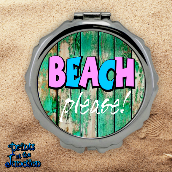 Beach Please Compact Mirror/ Tropical Beach Sign Compact Purse Mirror/ Beach Life Pocket Mirror Cosmetics Bridesmaid Gift/ Travel Mirror