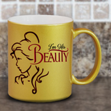 Disney Beauty Beast Couple Mugs Set/ His Hers Mr. and Mrs. Love Wedding Anniversary Engagement Gold Metallic Coffee Mug Gift