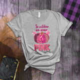Breast Cancer Awareness Shirts/ In October We Wear Pink Butterflies, Plaid Pattern Pumpkin And Ribbon T Shirts