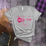 Breast Cancer Awareness Shirts/ In October We Wear Pink Guitar Landscape Lake Reflection And Ribbon T Shirts