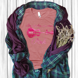 Breast Cancer Awareness Shirts/ In October We Wear Pink Guitar Landscape Lake Reflection And Ribbon T Shirts