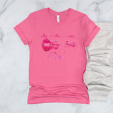 Breast Cancer Awareness Shirts/ In October We Wear Pink Guitar Landscape Lake Reflection And Ribbon T Shirts