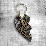 Browning Keychain/ Buck And Doe Oak Camo Split Heart Couple Keychains/ Key Charms/ Hunting Theme, Browning Deer, Camouflage Keycharm