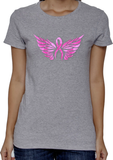 Breast Cancer Shirt, Angel Wings Cancer Awareness Shirts, Metallic Pink Ribbon Angel Wings, Breast Cancer Memorial Shirt