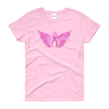 Breast Cancer Shirt, Angel Wings Cancer Awareness Shirts, Metallic Pink Ribbon Angel Wings, Breast Cancer Memorial Shirt