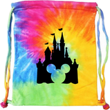 Disney Tie Dye Backpack/ Mickey Mouse Drawstring Cinch Sack/ Disney Vacation Cinderella’s Castle/ Mickey Mouse Head Silhouette Park Travel Bag