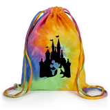 Disney Tie Dye Backpack/ Mickey Mouse Drawstring Cinch Sack/ Disney Vacation Cinderella’s Castle/ Mickey Mouse Silhouette Park Travel Bag