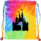 Disney Tie Dye Backpack/ Glitter Tinkerbell Drawstring Cinch Sack/ Disney Vacation Cinderella’s Castle/ Tinkerbell Silhouette Park Travel Bag