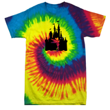 Disney Tie Dye Tinkerbell Shirt/ Disney Vacation Cinderella’s Castle/ Glitter Tinkerbell Silhouette Family Matching Vacation Tie Dye T-Shirt