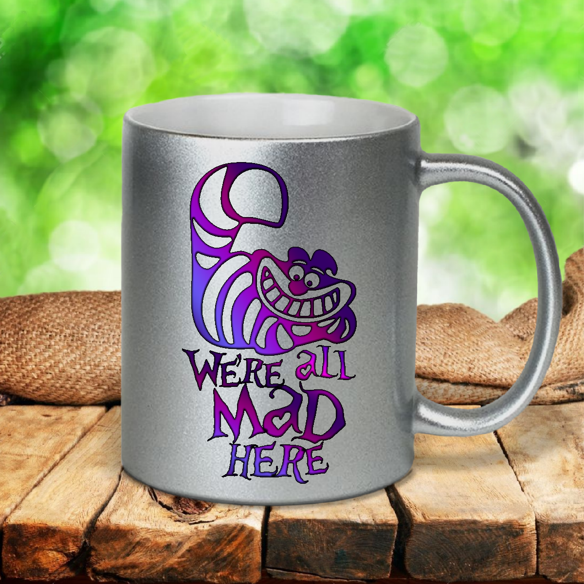 alice in wonderland cheshire cat coffee mug Disney Cheshire Cat Coffee Mug / We're All Mad Here Pearl Metallic Cof –  Jin Jin Junction