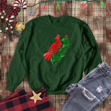 Christmas Cardinal Sweatshirt/ Winter Metallic Red And Green Holiday Sweatshirt/ Cardinal And Berries Fleece Sweater