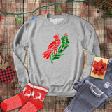 Christmas Cardinal Sweatshirt/ Winter Metallic Red And Green Holiday Sweatshirt/ Cardinal And Berries Fleece Sweater