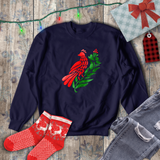 Christmas Cardinal Sweatshirt/ Winter Metallic Red And Green Holiday Sweatshirt/ Cardinal And Berries Fleece Sweater