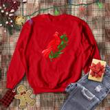 Christmas Cardinal Sweatshirt/ Winter Metallic Red And Green Holiday Sweatshirt/ Cardinal And Berries Fleece Sweater