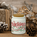 Christmas Ceramic Jar/ North Pole Coffee Company Retro Santa Sign Sugar/ Spice Jar With Cork Lid Country Holiday Farmhouse Kitchen Gift