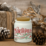 Christmas Ceramic Jar/ North Pole Cookie Company Retro Santa Sign Sugar/ Spice Jar With Cork Lid Country Holiday Farmhouse Kitchen Gift
