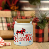 Christmas Ceramic Jar/ Red Plaid Merry Christmas Moose Creamer/ Sugar/ Spice Jar With Cork Lid Country Holiday Farmhouse Kitchen Gift