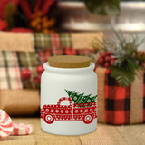Christmas Ceramic Jar/ Red Sweater Truck And Tree Creamer/ Sugar/ Spice Jar With Cork Lid Country Holiday Farmhouse Kitchen Gift