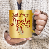 Jingle Bells Christmas Mugs/ Holiday Get Your Jingle On Silver Bells Metallic Silver Gold Coffee Mug/ Funny Christmas Spirit Winter Holiday Mug Gift