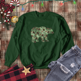 Christmas Bear Sweatshirt/ Emerald Green Bear And Pinecones Winter Holiday Fleece Sweater