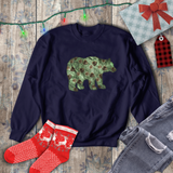 Christmas Bear Sweatshirt/ Emerald Green Bear And Pinecones Winter Holiday Fleece Sweater