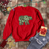 Christmas Bear Sweatshirt/ Emerald Green Bear And Pinecones Winter Holiday Fleece Sweater