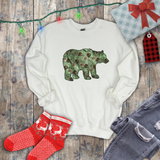 Christmas Bear Sweatshirt/ Emerald Green Bear And Pinecones Winter Holiday Fleece Sweater