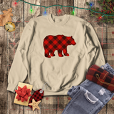 Christmas Bear Sweatshirt/ Red Buffalo Plaid Bear Winter Holiday Fleece Sweater