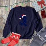 Disney Christmas Plaid Sweatshirt/ Blue Plaid Mickey Mouse With Red Santa Hat Shirt/ Christmas Holiday Fleece Sweater