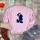 Disney Christmas Plaid Sweatshirt/ Blue Plaid Mickey Mouse With Red Santa Hat Shirt/ Christmas Holiday Fleece Sweater