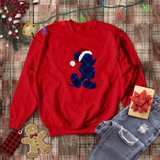 Disney Christmas Plaid Sweatshirt/ Blue Plaid Mickey Mouse With Red Santa Hat Shirt/ Christmas Holiday Fleece Sweater