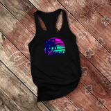 Tropical Hawaiian Tanks/ Aloha Purple Blue Green Sunset Palm Tree Summer Vacation Beach Tank Top