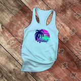 Tropical Hawaiian Tanks/ Aloha Purple Blue Green Sunset Palm Tree Summer Vacation Beach Tank Top