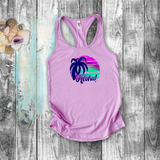 Tropical Hawaiian Tanks/ Aloha Purple Blue Green Sunset Palm Tree Summer Vacation Beach Tank Top