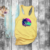 Tropical Hawaiian Tanks/ Aloha Purple Blue Green Sunset Palm Tree Summer Vacation Beach Tank Top