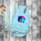 Tropical Nautical Tanks/ Beachy Purple Blue Green Sunset Palm Tree Summer Vacation Tank Top
