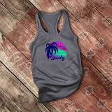 Tropical Nautical Tanks/ Beachy Purple Blue Green Sunset Palm Tree Summer Vacation Tank Top