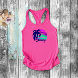 Tropical Nautical Tanks/ Beachy Purple Blue Green Sunset Palm Tree Summer Vacation Tank Top