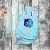 Tropical Nautical Tanks/ Sea Ya Purple Blue Green Sunset Palm Tree Summer Beach Vacation Tank Top