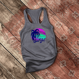 Tropical Nautical Tanks/ Sea Ya Purple Blue Green Sunset Palm Tree Summer Beach Vacation Tank Top