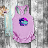 Tropical Nautical Tanks/ Sea Ya Purple Blue Green Sunset Palm Tree Summer Beach Vacation Tank Top