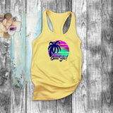 Tropical Nautical Tanks/ Sea Ya Purple Blue Green Sunset Palm Tree Summer Beach Vacation Tank Top