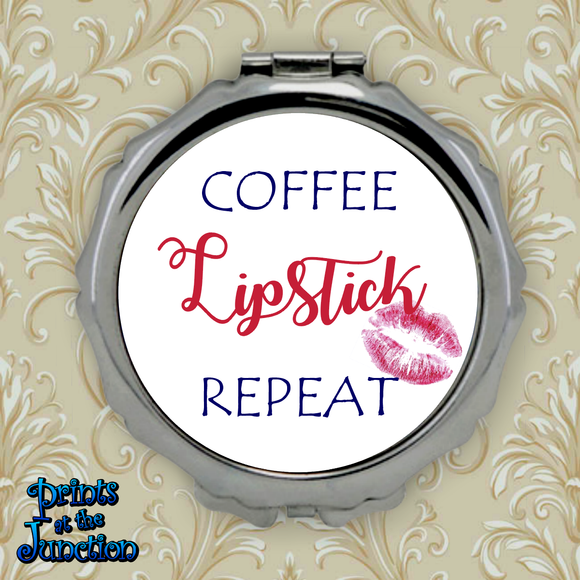 Coffee, Lipstick, Repeat Compact Mirror/ Coffee And Lipstick Compact Purse Mirror/ Bridesmaid, Bride Tribe, Hangover Kit Travel Mirror Gift