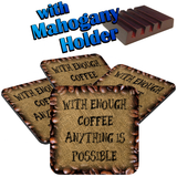 Funny Coffee Bean, Burlap Illustration Coaster Set Gift/ Coffee Coasters/ Drink Coasters/ With Enough Coffee Anything Is Possible/ Coffee Lover Quote Gift