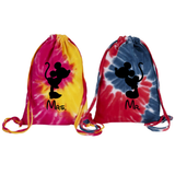 Disney Couple Tie Dye Backpack/Custom Kissing Minnie, Mickey Mouse Cinch Sack/Disney Vacation Married Honeymoon Couple/Mr/Mrs/Family Bag