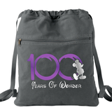 Disney 100 Anniversary Backpack/ Mickey Mouse 100 Metallic Purple And Platinum Silver Years Of Wonder Vacation Travel Park Bag Cinch Sack