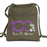 Disney 100 Anniversary Backpack/ Mickey Mouse 100 Metallic Purple And Platinum Silver Years Of Wonder Vacation Travel Park Bag Cinch Sack