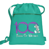 Disney 100 Anniversary Backpack/ Mickey Mouse 100 Metallic Purple And Platinum Silver Years Of Wonder Vacation Travel Park Bag Cinch Sack