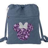 Disney 100 Anniversary Backpack/ Minnie Platinum Silver Glitter Bow Purple Years Of Wonder Tinkerbell Vacation Travel Park Bag Cinch Sack