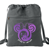 Disney 100 Anniversary Backpack/ Minnie And Tinkerbell Purple Metallic Platinum Silver Years Of Wonder Vacation Travel Park Bag Cinch Sack
